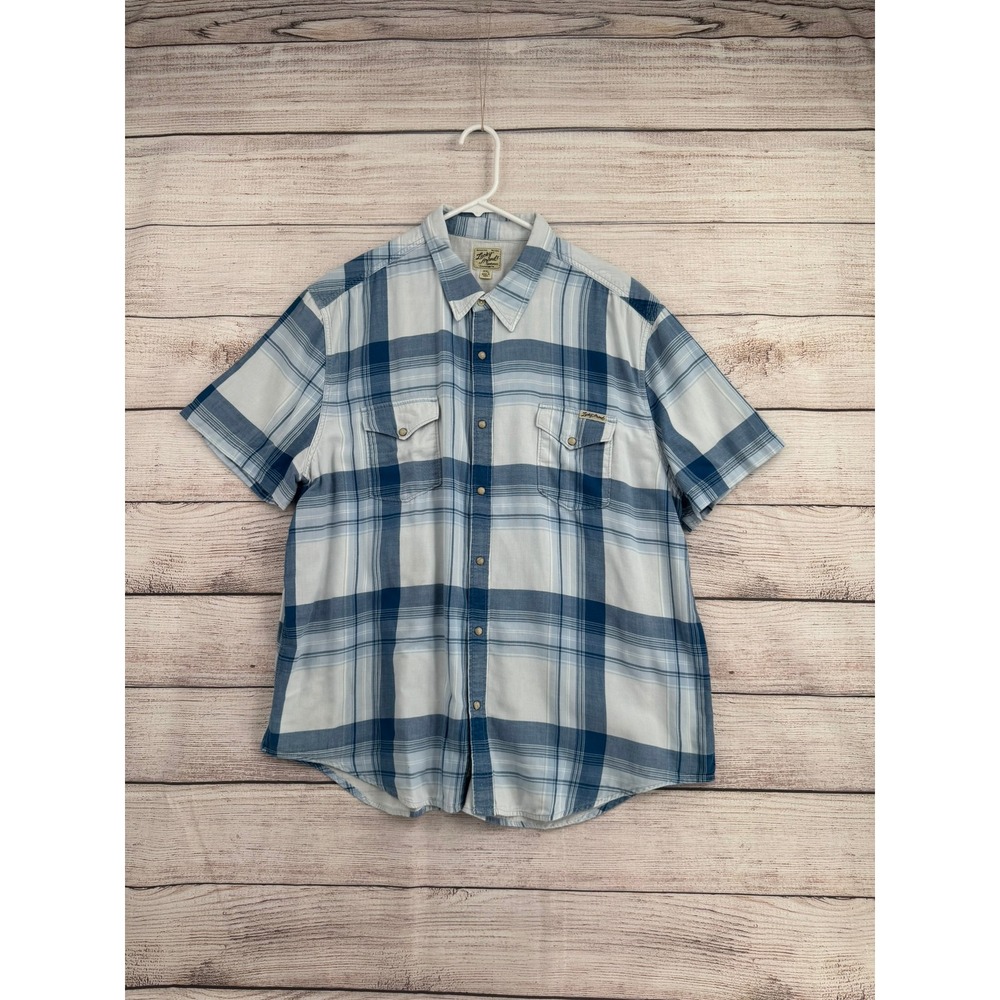 Lucky Brand Western Shirt Mens XXL Blue Plaid Short Sleeve Snap Pocket